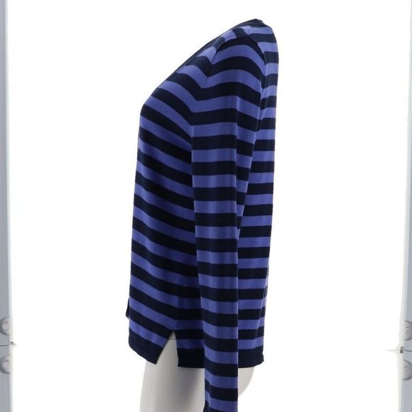 NWT ISAAC MIZRAHI SINGLE BUTTON STRIPED CARDIGAN SWEATER DARK NAVY LARGE - Picture 5 of 13